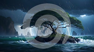 Thunderstorm over small Island