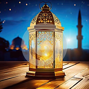 AI Generated Photo of A Traditional Brass Lantern, Ramadan Celebration Symbol