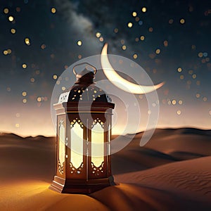 AI Generated Photo of A Traditional Brass Lantern, Ramadan Celebration Symbol