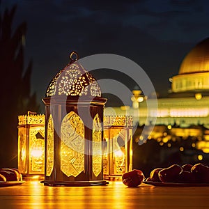 AI Generated Photo of A Traditional Brass Lantern, Ramadan Celebration Symbol