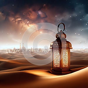 AI Generated Photo of A Traditional Brass Lantern, Ramadan Celebration Symbol