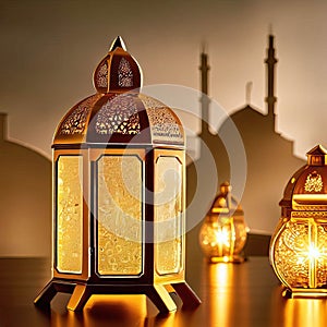 AI Generated Photo of A Traditional Brass Lantern, Ramadan Celebration Symbol