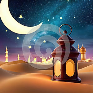 AI Generated Photo of A Traditional Brass Lantern, Ramadan Celebration Symbol