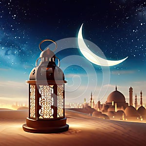 AI Generated Photo of A Traditional Brass Lantern, Ramadan Celebration Symbol