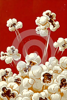 Popcorn Explosion Illustration With Dynamic Motion And Bold Red Background