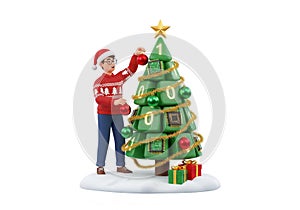 AI generated. Programmer Decorating a Digital Christmas Tree