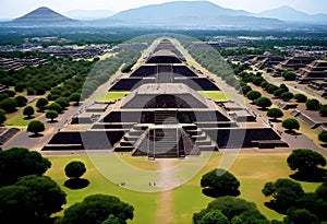 the pyramid of the sun in mexico city surrounded by trees photo