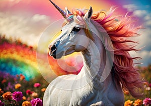 AI-Generated: Radiant Bliss: Rainbow Unicorn Fantasy