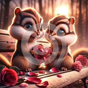 Valentines Day Adorable Lovable Chipmunks Couple Small Animals Forest Woodland Critters Winter Canada AI Generated photo