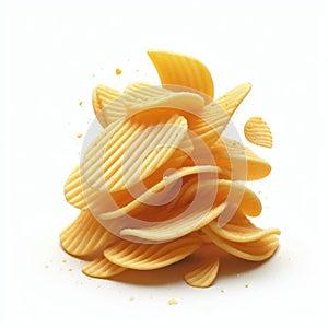 AI Generated Realistic Photo of Crispy Potato Chips on White Background