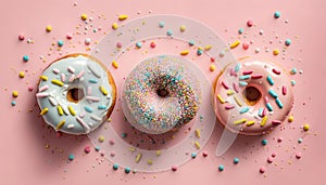 AI generated of realistic sweet and colourful donuts icon with frosting different color