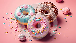 AI generated of realistic sweet and colourful donuts icon with frosting different color