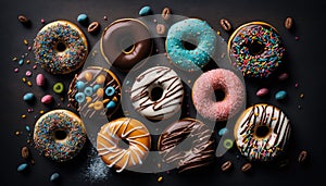 AI generated of realistic sweet and colourful donuts icon with frosting different color