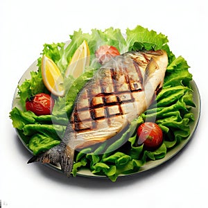 AI Generated Render of A Grilled Fish in A Plate