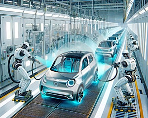 Robot Automobile Manufacturing Factory Humanoid Workers Assembly Production AI Generated photo