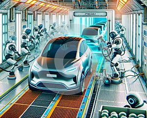 Robot Automobile Manufacturing Factory Humanoid Workers Assembly Production AI Generated photo