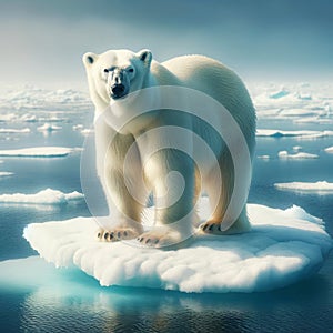 Adult Polar Bear North Pole Stranded Floating Ice island Melting Climate Change AI Generated photo
