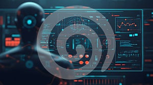 AI-generated Robot Interacting with Advanced Computer Interface