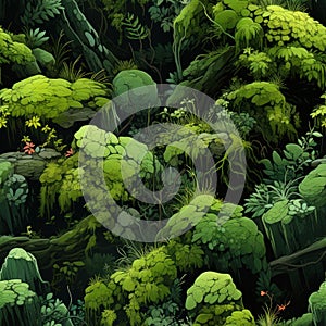 rock and green moss photorealistic the style of comic book art and vexel art seamless pattern by AI generated photo