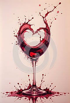 Romantic Heart Shaped Red Wine Splash In Elegant Glass Symbolizing Love And Passion