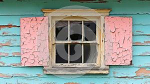 Rustic beach shack window with shutters, AI generated