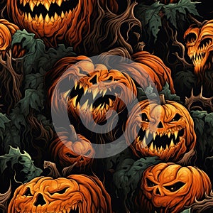scary pumpkin photorealistic the style of comic book art and vexel art, highly detailed seamless pattern by AI generated photo