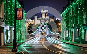 AI-generated, A scenic view of Dublin, with landmarks like the Ha\'penny Bridge and Dublin Castle, St. Patrick\'s Day photo