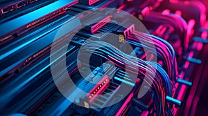 AI-generated Server Rack Network Cables Neon Glow