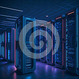 Ai generated servers in a modern data center with sleek design