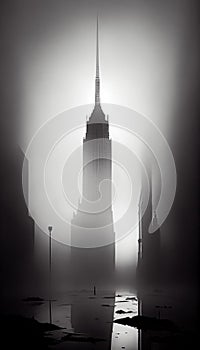 Empire State Building, Emerging from Fog, Made with Generative AI photo