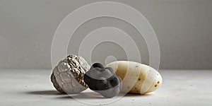 Simple image featuring a potato and a black truffle photo