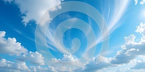 Blue Sky With Soft White Clouds And Delicate Feather-Like Cirrus Shapes Creating Dreamy Atmosphere