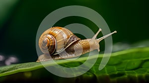 AI generated a snail perching on green leaf