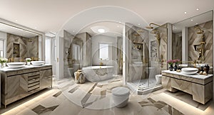 Ai generated a spacious bathroom with a sleek tub, modern sink, and elegant mirror