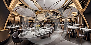 Ai generated a spacious dining room with elegant tables and chairs set for a formal event