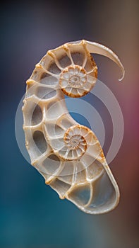 split nautilus seashell showing inner float chambers.