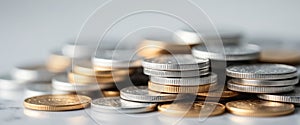 A stack of coins with a silver and gold color.