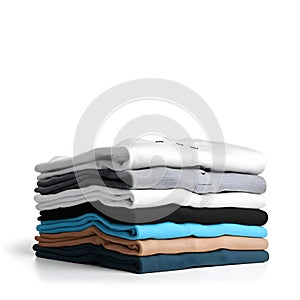 AI-Generated Stack of Folded T-Shirts and Polo Shirts in Various Colors