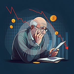 AI Generated Stressed Businessman Analyzing Market Downturn photo