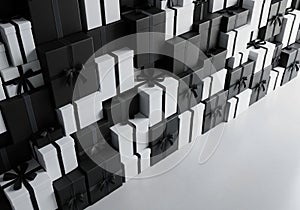 AI generated. Elegant Black and White Gift Boxes Background