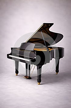 Elegant Black Grand Piano With Open Lid In Professional Studio Environment