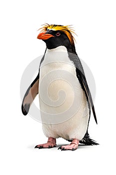 Isolated Rockhopper Penguin Standing On White Background Wildlife Cutout Concept