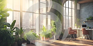 Ai generated a sunlit indoor garden with lush greenery and abundant natural light