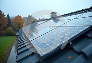 AI generated sunny rooftop solar system on rural school