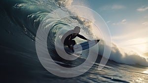 AI Generated Surfing Adventure Thrilling Wave Riding with Balancing and Outdoor Excitement