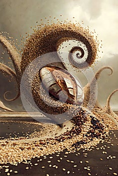 Surreal Bread And Grain Spiral Representing Food Creation And Growth Cycle
