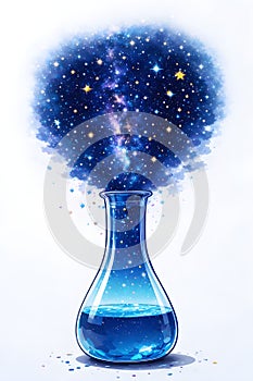 Cosmic Galaxy Emerging From Glass Flask Symbolizing Creativity And Science