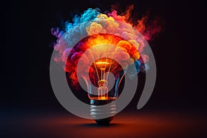 AI generated surreal light bulb filled with vibrant multicolored smoke symbolizing creativity imagination inspiration and