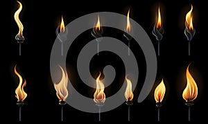 Ai generated texture of fire on a black background, fire flame, burning fire on a dark area, fire background, fire frame, fire fla