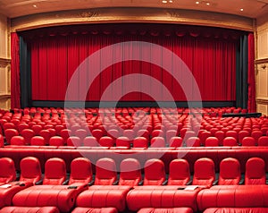 Ai generated theater with red seats and curtain